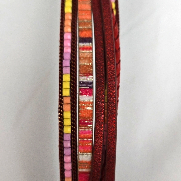 Leather Wrap Boho Bracelet With Magnetic Closure 7" in Length - Picture 6 of 8